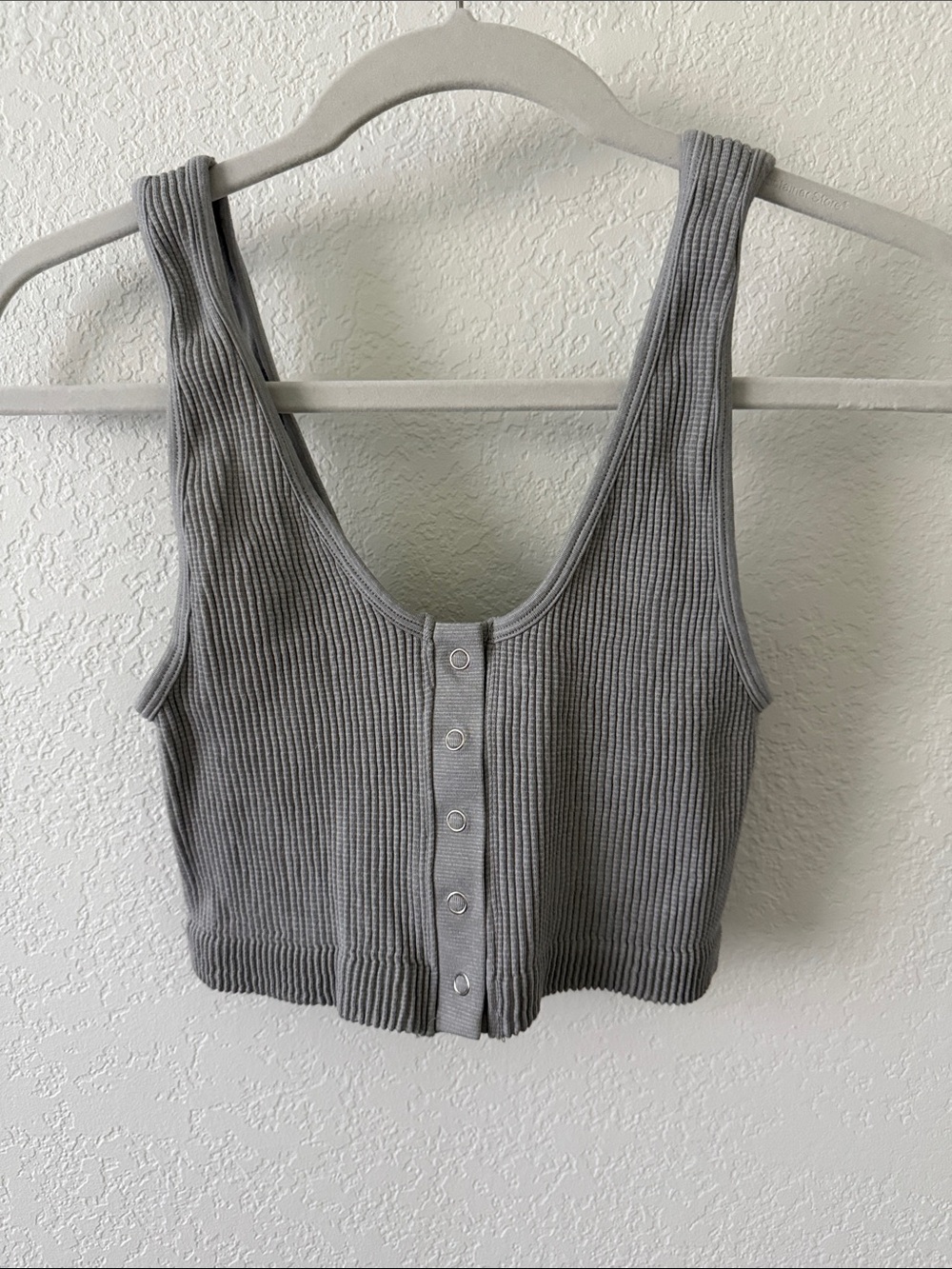 aerie Grey Ribbed Snap-Front Longline Bralette